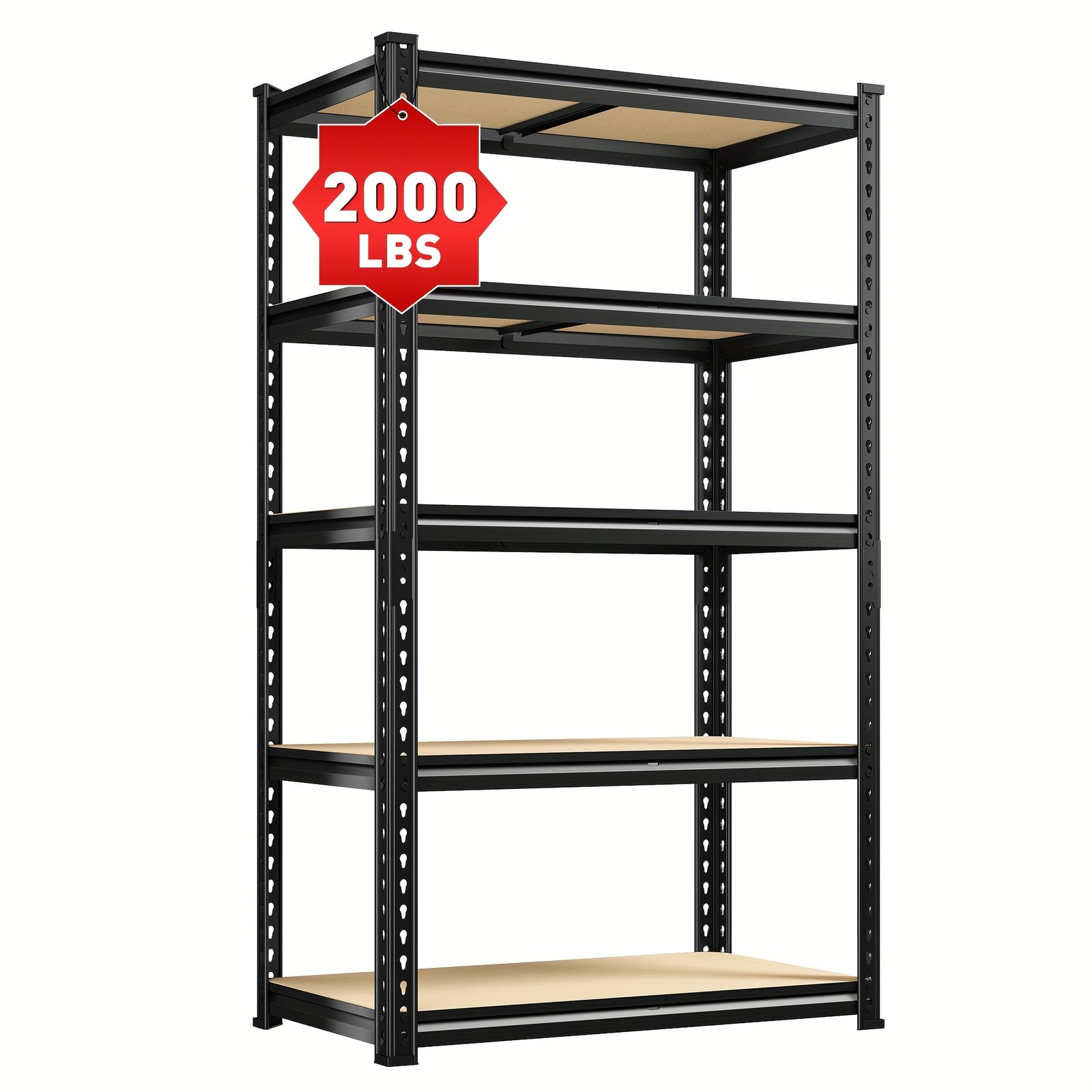 92a8542d-4655-4084-86d3-050ff628bdec-1.jpg 2000LBS Garage Shelving 72"H Storage Shelves Heavy Duty 5-tier Metal Shelving Units for Garage Shelves 60" H X 28" W X 12" D, Adjustable Utility Shelf Rack for Kitchen Warehouse Basement Pantry Utility Rack Shelf, 35.5"W X72"H X 15.8"D Black, Utility Racks - Image 1