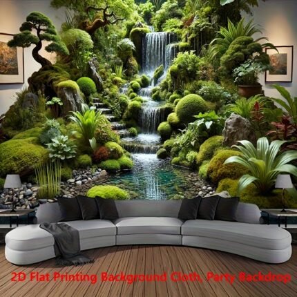 2D Flat, 1pc Serene Waterfall Landscape Backdrop Cloth - 71x91 Inch Polyester Party Banner, No Power Needed, Easy to Hang, Durable Wall Hanging for Living Room, Bedroom, Office, Outdoor Decor, Perfect for Weddings, Birthdays, Anniversaries, and All Seasons, Waterfall Wall Decor, Perfect for Room Decor