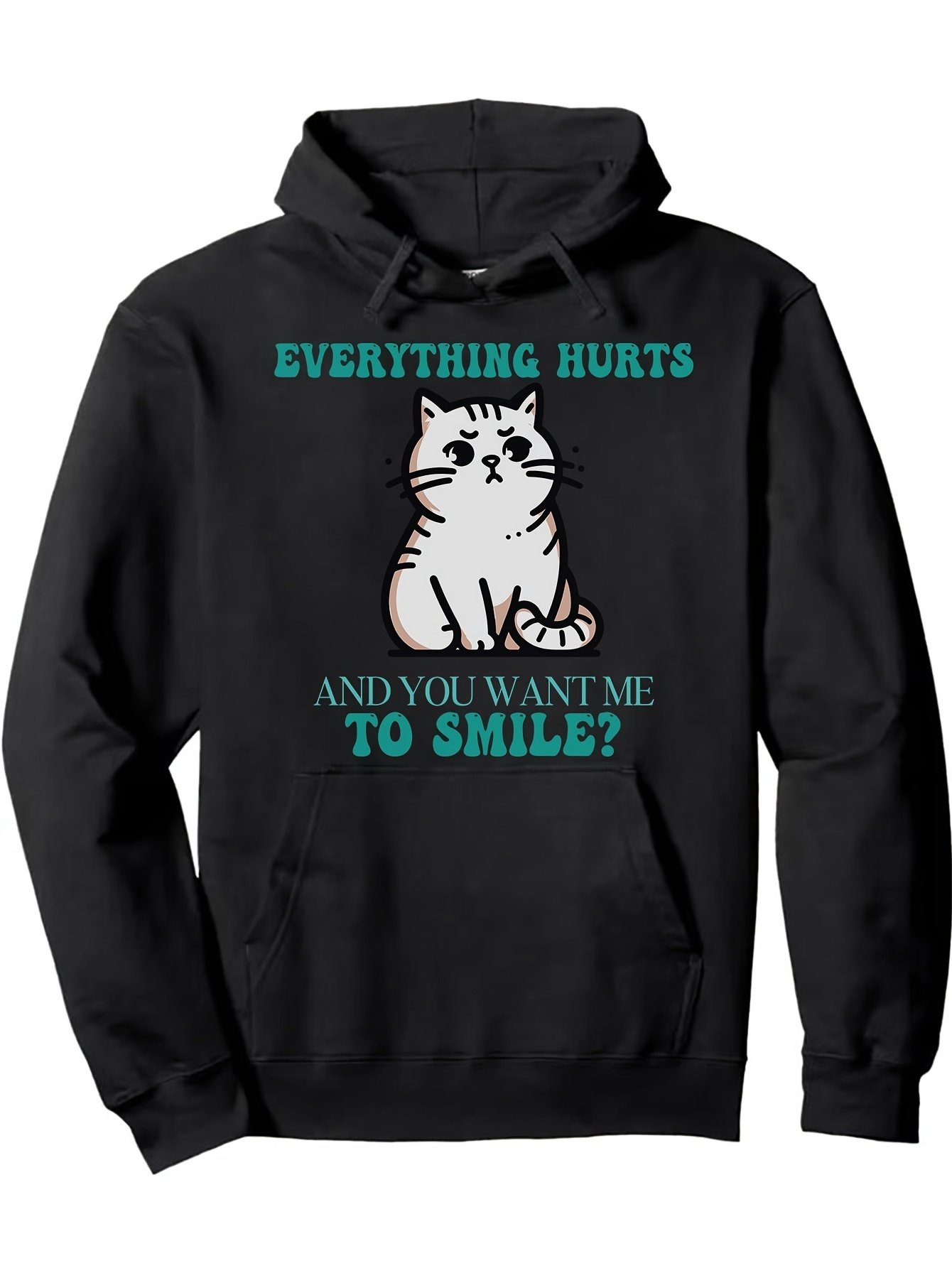 932ecea6-f8fe-43aa-9871-6b34a75c5d5a.jpg A Smiling And Interesting Black Cat Fashion Animal Letter Hoodie, with a Humorous And Satirical Pun Design, Soft And Breathable, Suitable for Giving As a Gift All Year Round - Image 1