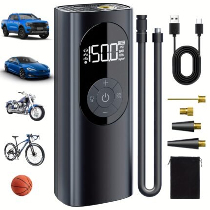 Tire Inflation Portable Air Compressor with Auto Shutoff And Digital Pressure Gauge, 150PSI Cordless Air Pump with LED Light, 20 Seconds Quick Inflating On Trip Or At Home Quick for Bike, Cars, Motorcycles, Bicycles, Balls, Car Compressor For Tires, Air Pump For Car Tires, Motorcycle Air Pump, Sports Ball Inflator, Lightweight Pump, Compact Design, Usbc Powered, Highpressure Pump, Car Owners, Sports Enthusiasts