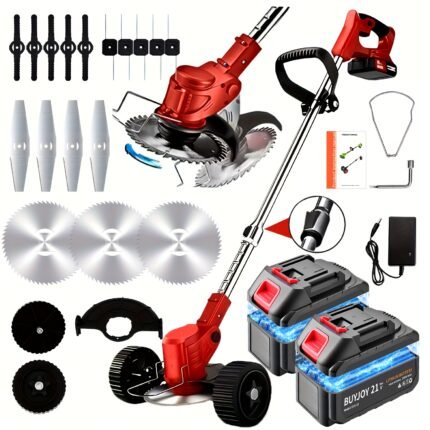 Electric Wireless Weed Trimmer with 2 Batteries, Multifunctional Wireless Lawn Mower, Powerful Battery-Powered Grass Trimmer, Adjustable Lightweight Weed Cutter for Lawns, Gardens, and Yards