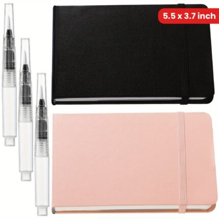 2pcs Watercolor Paper Sketchbook With 3pcs Watercolor Brush Pens, Small Portable Sketchbook Watercolor Journal Pocket Watercolor Notebook Travel For Painters Art Supplies (5.5 X 3.7 Inch)