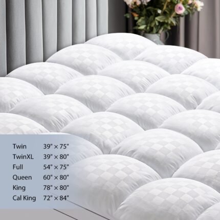Cooling Mattress Topper, Extra Thick, Plush Quilted Pad with 8-21 Inch Deep Pockets, Overfilled with Breathable Polyester, Mattress Protector- Machine Washable 1200GSM