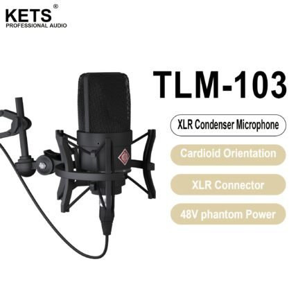 KTES TLM-103 Professional Condenser Microphone - Studio Grade Voice Recording, High Sensitivity Low Noise Design, Cardioid Orientation, XLR Connector, 48V Phantom Power, Metallic Finish with Mounting Stand, Ideal for Gaming, Streaming, Video Conferencing, Voice Recording Microphone, Sleek Microphone Design, Durable Construction