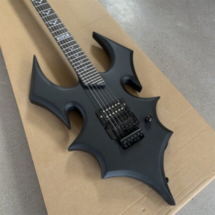 Matte Black Bat-Shaped Annihilator Doyle Electric Guitar - 6-String Solid Body, 27 Frets, H Pickup, Floyd Rose, Handcrafted with Unique Wood Grain & Texture, Fast Delivery