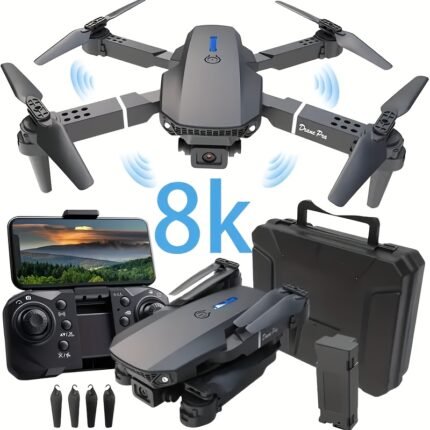 E88 Foldable Drone, Equipped with Dual High-definition Cameras, 360 ° Roll, Brushless Motor, Optical Flow Positioning, Emergency Obstacle Avoidance, One Click Takeoff/landing, WiFi Connection, Easy to Operate, Optical Flow Positioning, Portable Quadcopter with Storage Box, Perfect Gift for Adults And Beginners