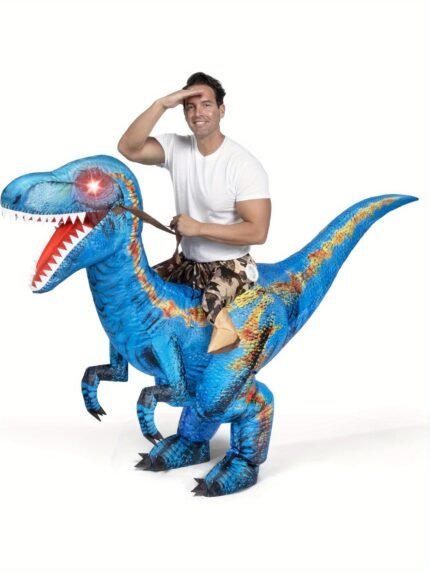 Creations Adult Inflatable Raptor Costume with LED Light Eyes - Ride-On Dinosaur Suit, Huge Feet for Stability, Easy Inflate Setup - Halloween Party Outfit, Cosplay Costume - X-Large (75in) - Perfect for Adults & Teens