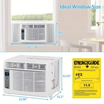 1pc Window Air Conditioner, 115V, White, Window Cooling/ Fan/ Dehumidification/ Portable, All-in-one Machine, with Install Kit, for Home & Office