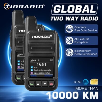 TIDRADIO M15 Global Walkie Talkies 4G POC with SIM Cards, Long Distance 5000 Miles Rechargeable Nationwide Unlimited Range Two Way Radios & USB-C Battery (2 Pack), Team Coordination Tool, Emergency Communication, Handheld Transceiver, Portable Device, Rechargeable Battery, Sturdy Build, Usbpowered Radio, Security Personnel, Construction Workers