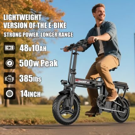 Ebikes for Adults, 500W Lightweight Folding Electric Bike for Adults, 20MPH 35Mile Long Range Commuter Electric Bicycle, 48V 10AH Removable Battery E Bike, Multi-Shock AbsorptionLoad-bearing Capacity: 385 Pounds, Daily Transportation, Longdistance Riding, Modern Ebike, Compact Design, Durable Frame, Alloy Steel Wheels, Folding Bicycle, Powerful Ebike, Commuter Bike, Adult Cyclists