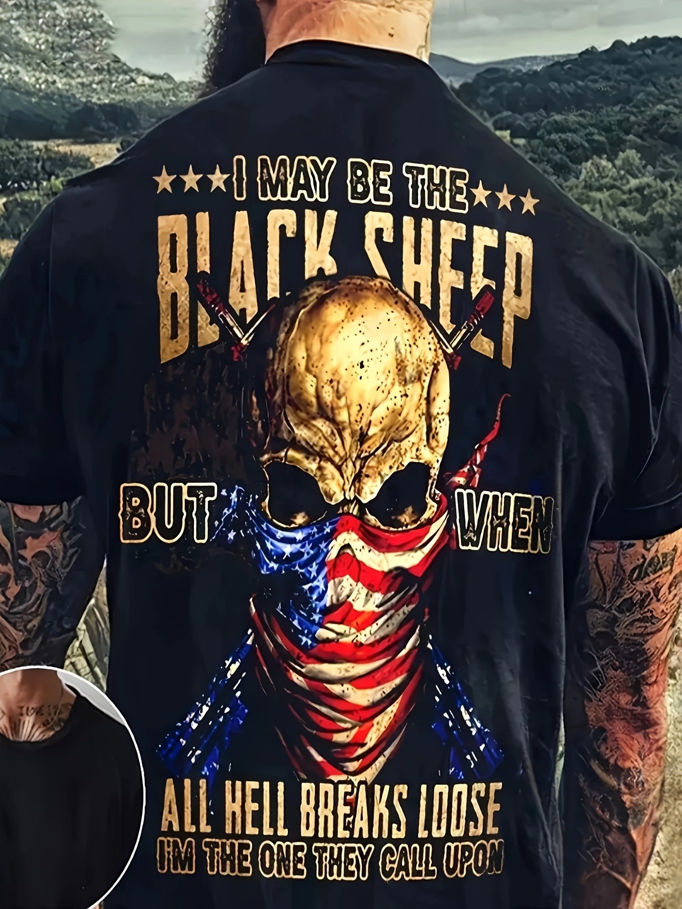 9870d58ea54f414c83d868afc5f278e7-goods.jpeg Men's Big & Tall Graphic Tee - Bold Back Design with American Flag Skull - Heavyweight Statement Shirt - Machine Washable Regular Fit T-Shirt for Edgy Streetwear & Casual Outfits, Casual Attire, Retro Aesthetic, Longlasting Colors, Short Sleeve Top, Street Style Lovers - Image 1