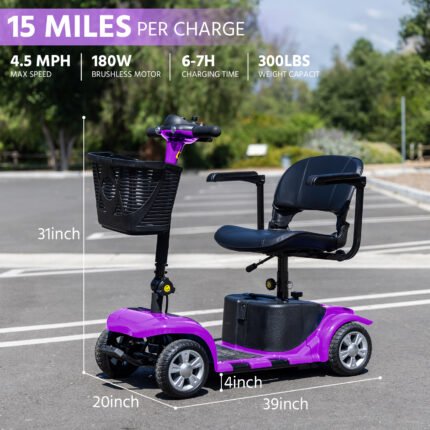 Elders' Essential Lightweight Scooter - 300lbs Support, 4.5MPH Speed, 10-Mile Per Charge, 24V/12AH Battery, Easy On-Off Charging for Seniors' Comfortable Trave