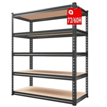 2000 LBS Garage Shelving 35.5" W Storage Shelves Heavy-Duty 5-Tier Storage Shelf, 72''H/60"H Storage Shelves Metal Storage Shelving Unit, Adjustable Utility Shelf Rack for Kitchen Warehouse Basement Pantry Utility Rack Shelf, Black, Utility Shelves