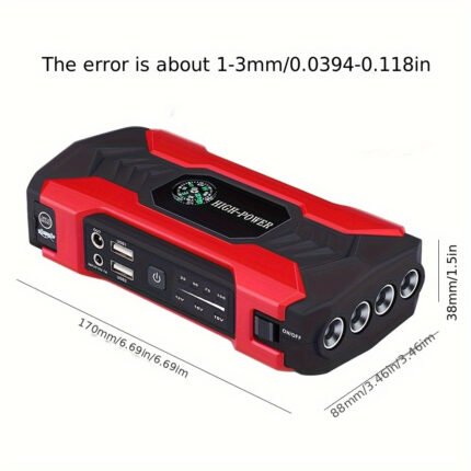 29800mAh Supercharged Portable Car Jump Starter - All-in-One Emergency Power Bank for Phones, Cars, Motorcycles & Yachts - Equipped with Flashlight, Compass & SOS Mode for Outdoor Adventures