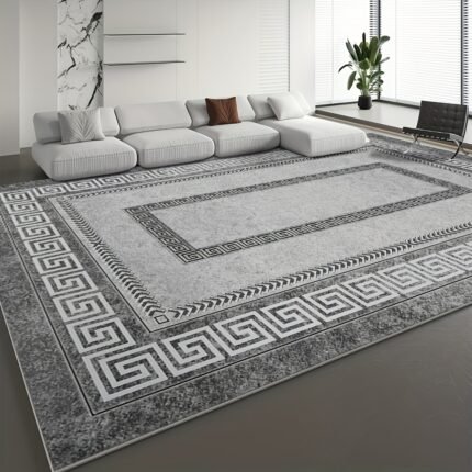 Luxury Chenille Velvet Mat - Heavy-Duty 850gsm Bohemian Floral & Persian Print Non-Slip Mat, Machine Washable 100% Polyester for Living Room, Bedroom, Entryway - Plush Gray & Black Marble Design | Boho Floor Mat for High Traffic Areas