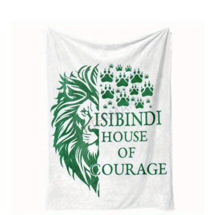 Luxurious "Isibindi House of Courage" Flannel Blanket - Soft, Warm Polyester with Green Lion & Paw Print Design, Machine Washable, All-Season Comfort for Sofa or Bed, Blanket for Bed