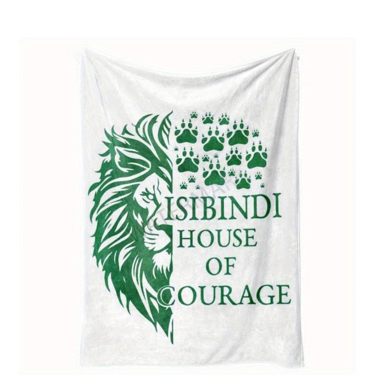 98cad41be9a61cb0f6ac51e98b6664b9.jpg Luxurious "Isibindi House of Courage" Flannel Blanket - Soft, Warm Polyester with Green Lion & Paw Print Design, Machine Washable, All-Season Comfort for Sofa or Bed, Blanket for Bed - Image 1