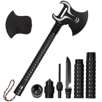 Heavy-Duty Outdoor Survival Axe with Hammer, Fish Knife, Compass, Emergency Alarm - All-in-One Camping, Hunting, Emergency Tool - Stainless Steel Construction - Perfect Gift for Dad, Husband, Outdoorsmen - Father'S Day, Birthday, Valentine'S Present - Compact & Portable Multi-Tool for Backpacking, Bushcraft, Home Use, Camping Essential, Rugged Design, Sturdy Build