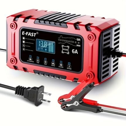 Smart 12V 6A Heavy-Duty Battery Charger with 10-Stage Precision Charging, Auto Temperature Control & Pulse Desulfation/Overcharge Protection - Lead-Acid/LiFePO4 Compatible, 12V Power Source for Cars, Motorcycles, Boats, RV, ATV, UPS - Digital Display, 110-130V Input, 24/7 Monitoring, Easy Installation, 12V 6A Fast Charging, Auto Mode for Optimal Battery Health, Compact & Durable Design, No Battery Included, Battery Charger for Cars, Car Battery Charger Heavy Duty Maintainer,