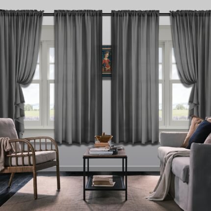 Set Of 4 Curtains, Solid Color Simple Rod Pocket Blackout Curtains, Suitable For Living Room, Office, Home, Bedroom Decoration