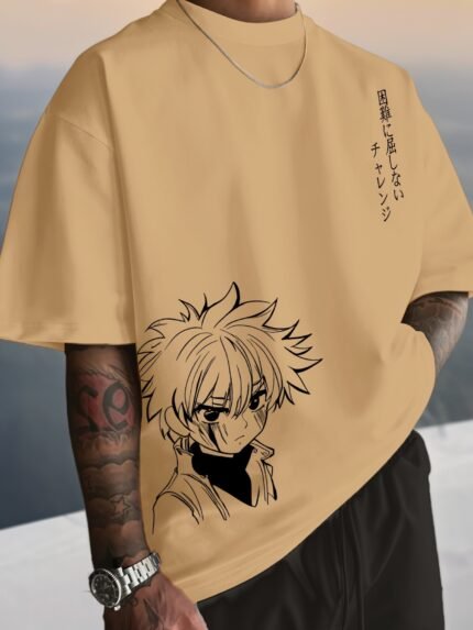 Men'S Casual Streetwear T-Shirt with Anime Character Print, Black Short Sleeve Tee, Loose Fit, Round Neck, Summer Fashion, Anime T Shirt