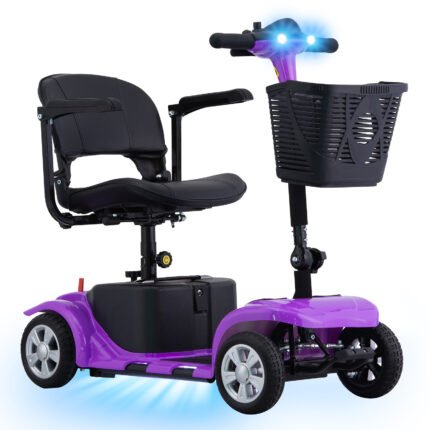 Comfortable & Convenient 10 Miles Long Range 4 Wheel Electric Mobility Scooter w/180W Motor for Seniors, Assemble Required, Up to 300Lbs Capacity, PURPLE with Baskets