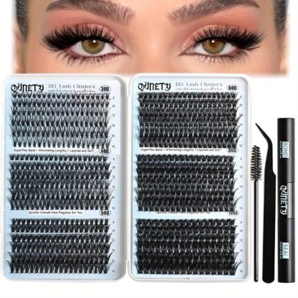 Lash Clusters Kit 720pcs Clusters Lash Extension Kit 30D-100D DIY Eyelash Extensions Kits C Curl Individual Wispy Lashes Cluster Natural Eye Lash Trays With Glue&Tweezers For Beginners