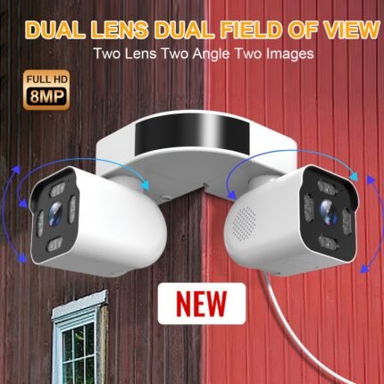 8MP Smart Wireless Wifi Security Camera Outdoor, Dual Lens PTZ Surveillance Cameras Outside, 360° Panoramic View External Corner Mount with Double Bullet Cam, Full Color Night Vision, Smart AI Motion Detection, Sound & Motion Alerts, Easy Installation for Home Indoor, Hotel, Mall, Warehouse, Countyard, Shop, Garage, Apartment