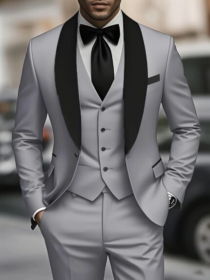 Men'S 3pcs Suit, Green Fruit Collar, Large Suit, Suit Pants, Formal Tie, Wedding Dress, Vest, Work Uniform, Holiday Gift