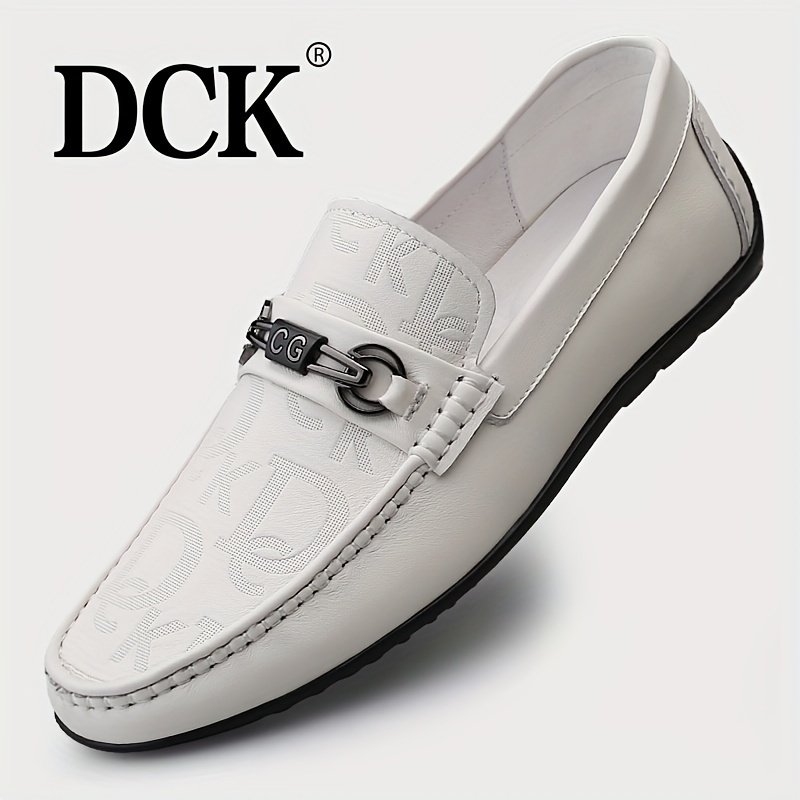 9b704961ac74569533f20b5ac7346c30.jpg DCK Men'S Classic Loafers - Casual Monogrammed Slip-On Shoes, Genuine Leather Upper, Fabric Lining, Rubber Sole, Round Toe, for All Seasons, Versatile for Daily Wear & Business - Image 1