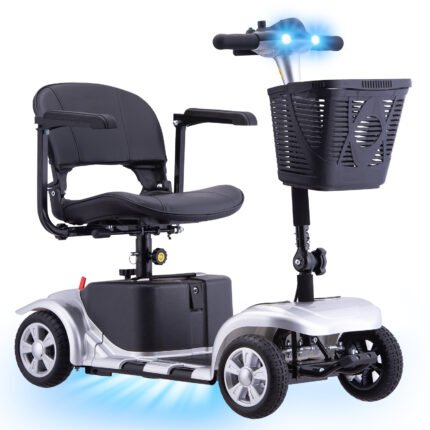 Comfortable & Convenient 10 Miles Long Range 4 Wheel Electric Mobility Scooter w/180W Motor for Seniors, Assemble Required, Up to 300Lbs Capacity, SILVER with Baskets