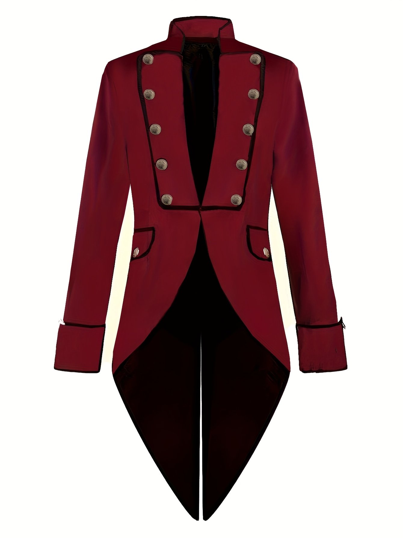 9c9c5418-9e6d-443b-8d29-78813b6b8f91.jpg Men's Vintage Tuxedo Jacket - Medieval Style Stand Collar with Golden Buttons, Long Tailcoat for Evening & Performance, Dark Brown Polyester, Machine Washable - Image 1