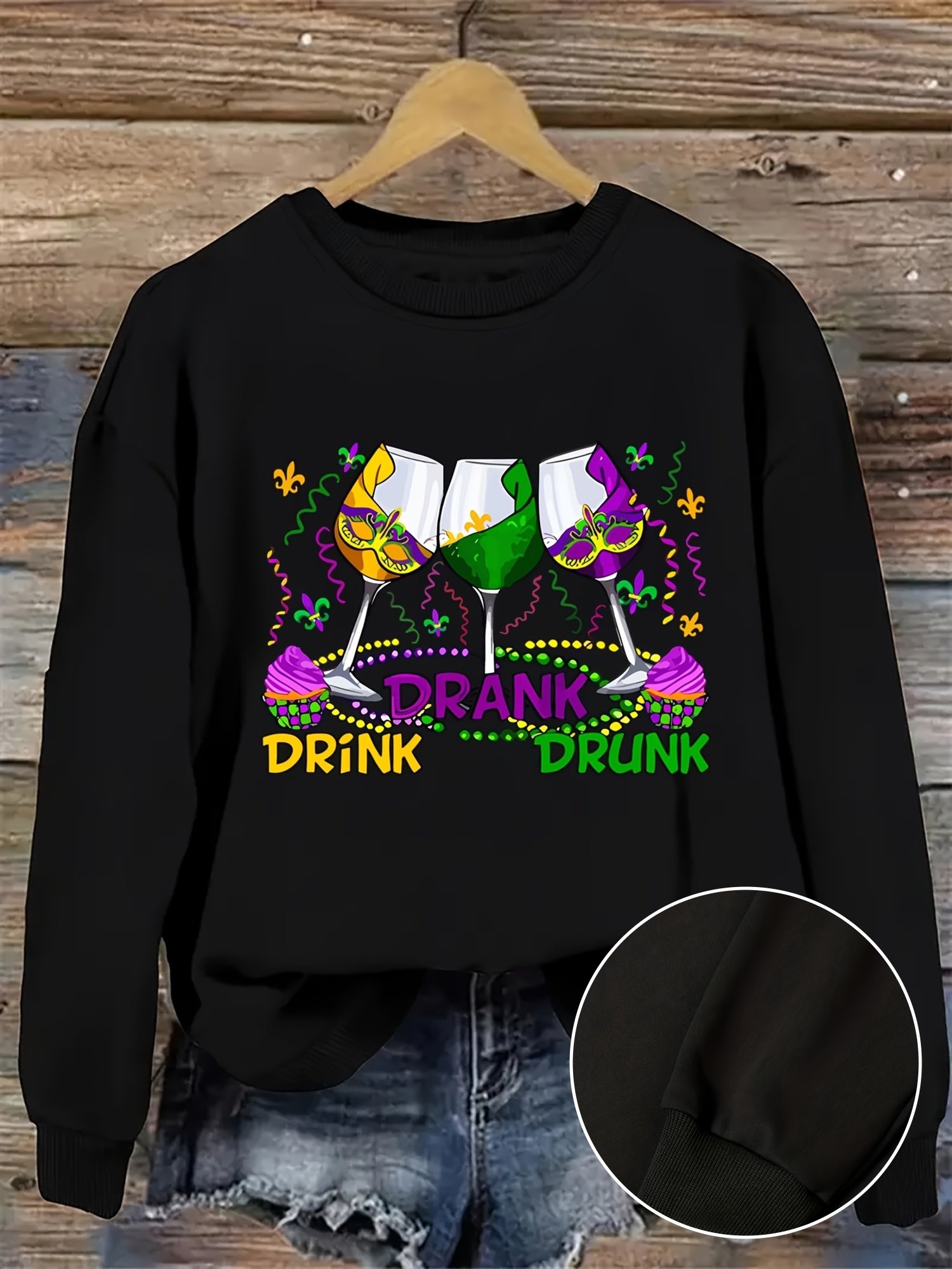 9cba0717378277f15451a29cbb99b49b_0SrF3TA29KzGn.jpg 1pc Mardi Gras Themed Oversized Sweatshirt for Women, Casual Polyester Pullover with Elasticity, Round Neck, Letter Print Design, Spring/Autumn Fashion Top - Image 1