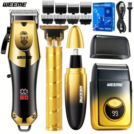 WEEME 4pcs Men'S Electric Hair Clipper Set, Household Hair Clipper Set, Beard Trimming Set. Haircuts, Shaving, Ear And Nose Hair Trimming, And Styling Are All Done in One Go. It Can Be Carried for Car Travel. Gifts for Fathers, Husbands And Sons