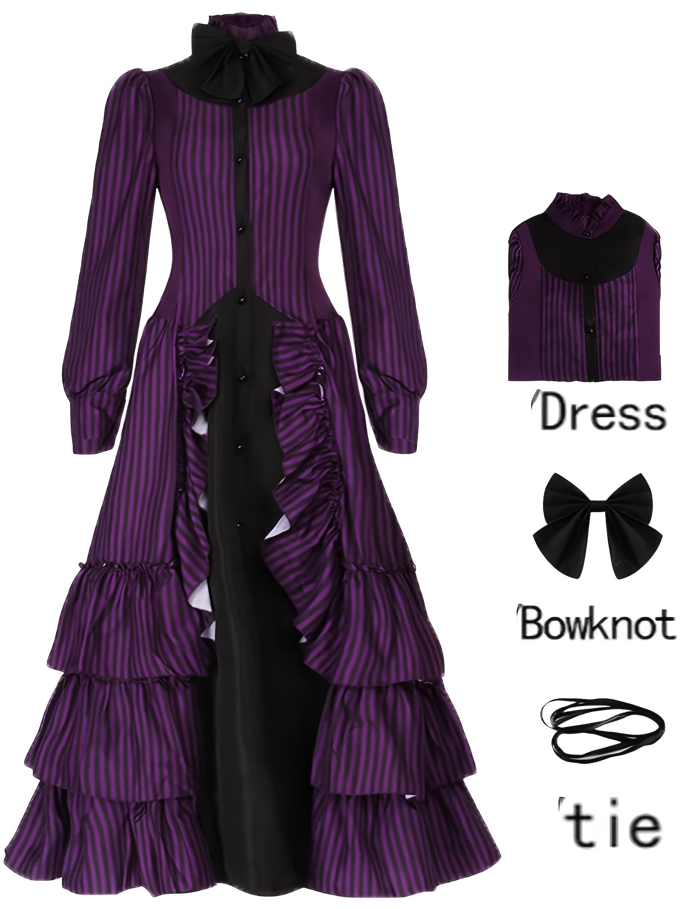 9dc1688e-4e2f-4b82-868f-0783e2c9f3c5.jpg Retro Gothic Pleated Long Sleeve Dress, Renaissance Medieval Maxi Dress with Ties, Halloween and Costume Party Women's Clothing Set of Three Pieces - Image 1