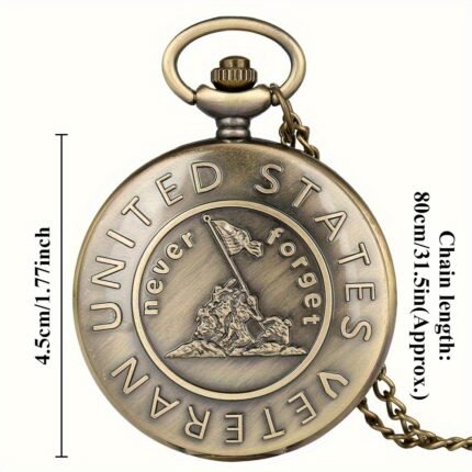1pc Never Forget United State Veteran vintage pocket watch, Cherishes history, Unique and Innovative Design Accessory for Parties, Vacations and Dates, A Gift for Halloween, New Year, Christmas and Birthdays