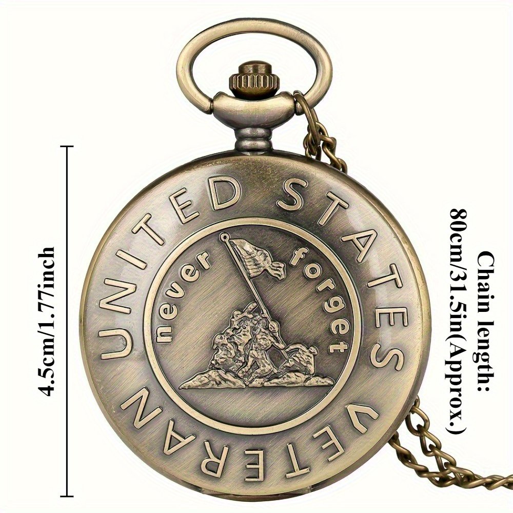 9df81b5f8b284ce8acd74b96e20053f9-goods.jpeg 1pc Never Forget United State Veteran vintage pocket watch, Cherishes history, Unique and Innovative Design Accessory for Parties, Vacations and Dates, A Gift for Halloween, New Year, Christmas and Birthdays - Image 1
