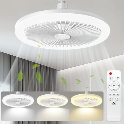 FIBRAVE 10in LED Ceiling Fan with Remote Control - 50W 3000-6500K Dimmable Light, 360° Rotation, 3-Speed Wind, Timer, E26/E27 Base, Easy Install for Bedroom/Living Room/Kitchen, Soft & Gentle Sleeping, Modern Design, Ceiling Fan Light, Bedroom Lighting, Contemporary Lighting, Durable Construction, Home Decorators