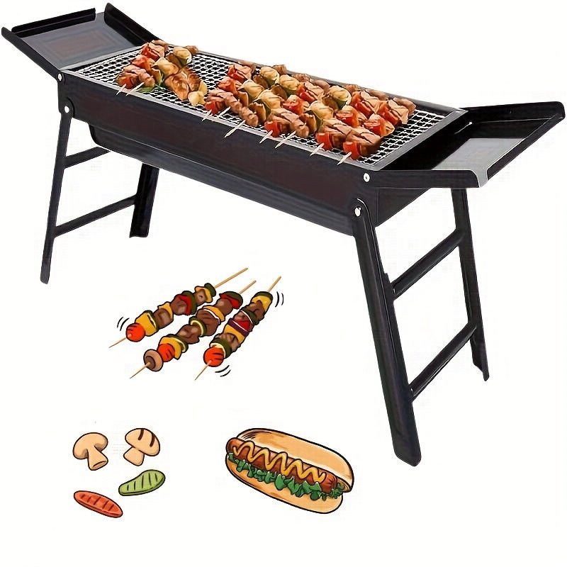 9e48b463-a5ee-4fcc-b585-1b180db0fcca.jpg 23-inch Foldable Stainless Steel Charcoal Grill, Suitable for Outdoor Barbecue, Camping, Picnic Parties for 3-5 People, Free Gloves, Tin Foil, Bamboo Sticks And Other Barbecue Tools - Image 1