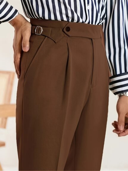 Men'S Vintage Italian-Inspired Slim-Fit Dress Pants - Breathable Summer Casual Trousers with Single Pleat Design, Solid Color, Zipper Closure, Regular Length for Business & Casual Attire, Versatile Clothing, Sophisticated Style, Durable Fabric, Dress/elegant Trousers For Men