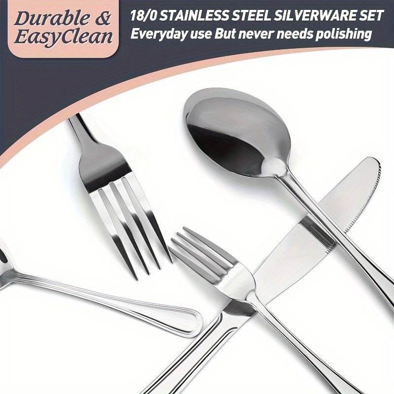 9ee5faf5cad743a2811a5542a97cc207-goods.jpeg Stainless steel tableware set, 20pcs Silvery tableware set, suitable for 4/8/12, Silvery, suitable for home kitchens, restaurants, hotels, kitchen utensil sets, mirror polished, can be washed in the dishwasher very suitable for gifts and weddings - Image 1