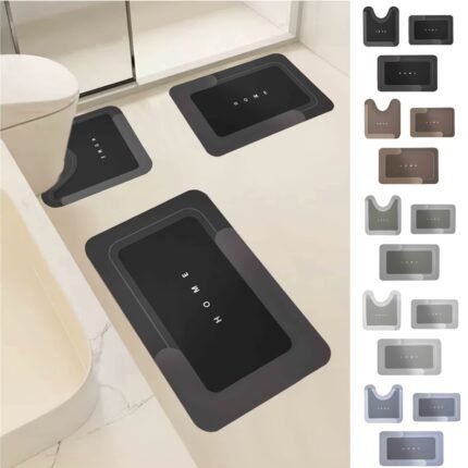 3pcs Bathroom Rugs Set, Diatom Mud (Soft) & Polyester, Non-Slip Backing, Super Absorbent, Machine Washable, Flat Woven, 300g/㎡, 0.6cm Thick, Rectangle Shape, for Home & Hotel Shower Room