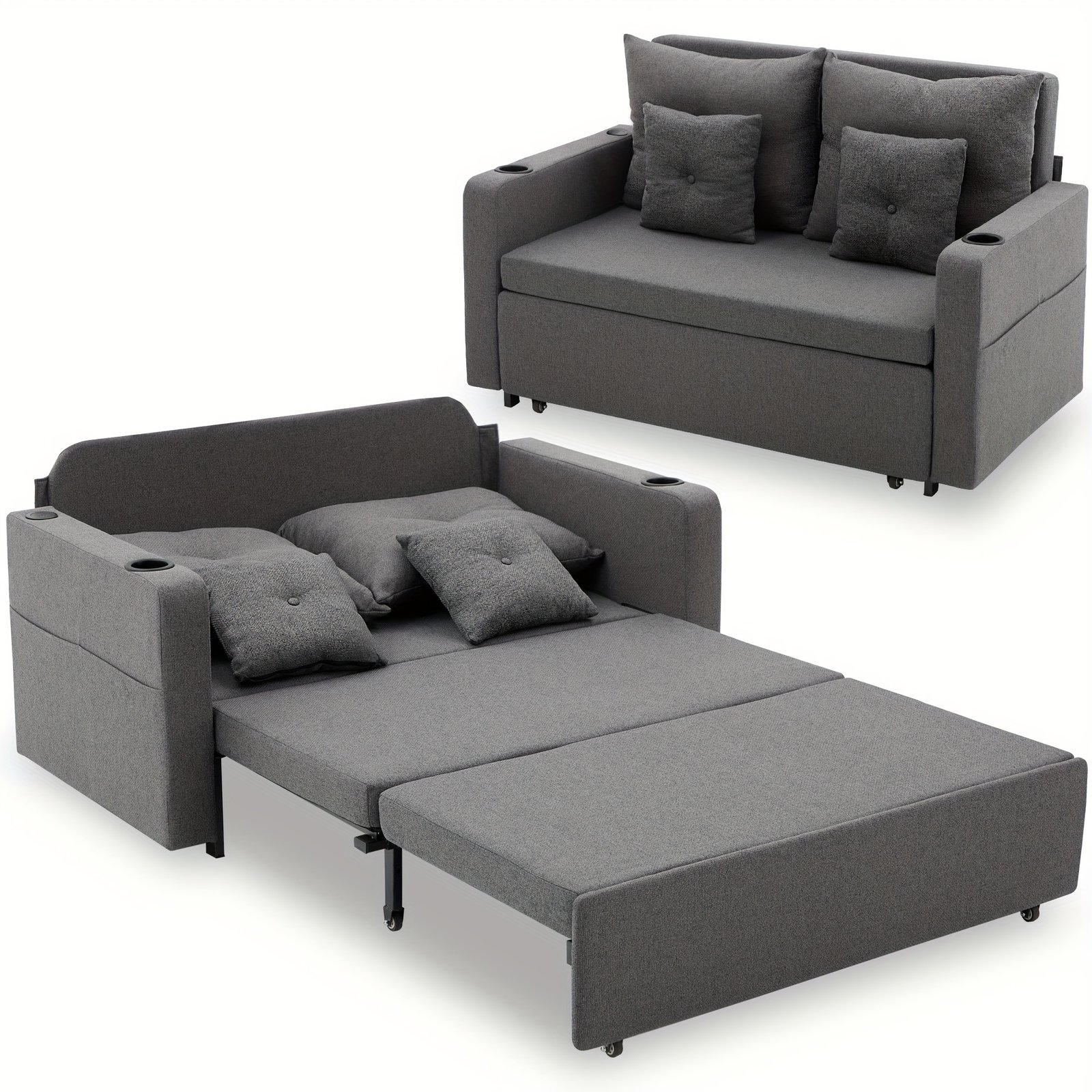 9f78519e-9372-4aac-9eed-d1d465f01787.jpg LIVING&GIVING 3-in-1 Convertible Sofa Bed - Ergonomic Design, High Resilience & Soft Cushions, Ideal for Small Spaces - Perfect for Living Room, Studio, Bedroom, Office - Easy Assembly, Available in Light Grey/Dark Grey/Cream - Image 1