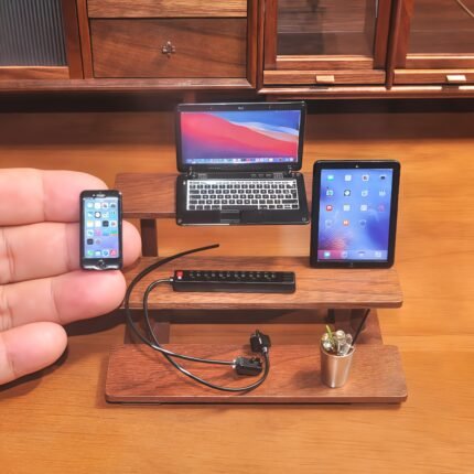 5pcs 1:6 Scale Black Miniature Digital Devices & Coffee Gift Set – Metal Smartphone, Tablet, Laptop, Alloy Socket, Coffee Mug – Perfect Novelty Gift for Friends & Family, Realistic Dollhouse Accessories