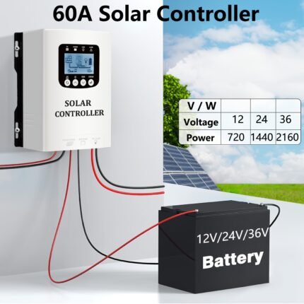 60A Solar Controller, Intelligent Regulator With LCD Display Screen, Used For 12/24/36V Batteries, Compatible With Lead-acid Batteries, Ternary Lithium Batteries, Lithium Iron Phosphate Batteries, Suitable For Off Grid Solar Systems, RVs, Ships, Etc, Without Battery