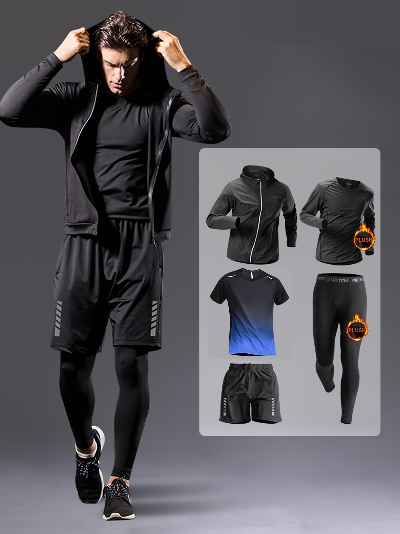 a08e2705-46af-4378-b3a1-cd0d59a4d768.jpg 5 Men's Compression Workout Suits, Flannel Pants, Flannel Long Sleeves, Regular Short Sleeves, Baggy Shorts, High-stretch Jackets, Quick-drying Warm-up Suits, Running Workout Suits, Winter Outdoor Warm-up Suits. The Four Seasons Can Wear Freely - Image 1