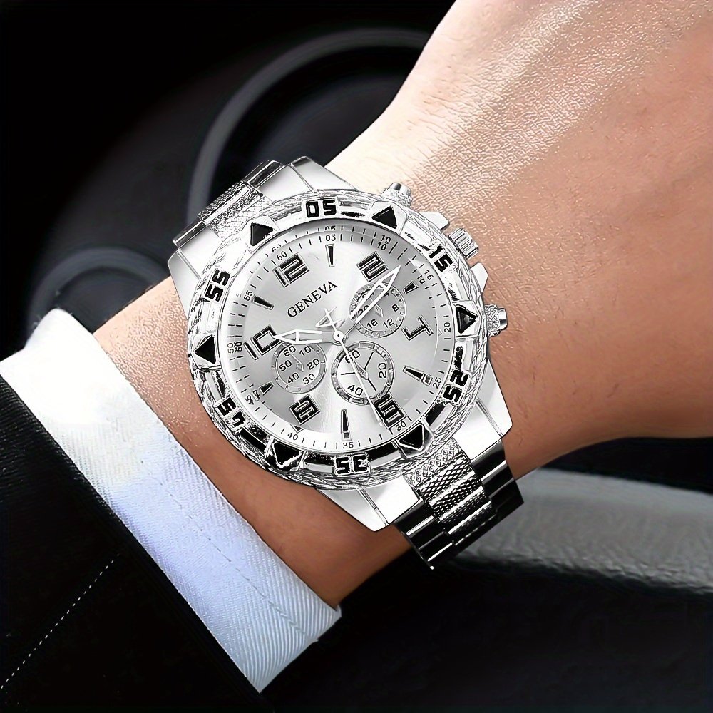 a09cd307-7486-4501-b891-841453ccee7c.jpg Men Watch Luxury Mens Quartz Wrstwatch Stainless Steel Strap, Round Alloy Case, Large Dial Business Watches | Fashion Watch Design | Durable Watch Ideal For Gifts - Image 1