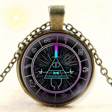 Elegant and fashionable grotesque town mysterious symbol totem, pendant necklace keychain set - simple round design, bright colors, ideal romantic gift jewelry