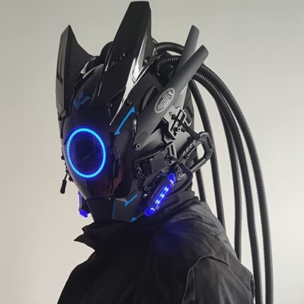 1pc LED Cyberpunk Mask with Braids - Futuristic Mechanical design, RGB Lighting (Red/Blue/Purple/ Green/White/Black/Teal/Pink/Orange/Purple/) - Compatible with PS5/PS4/PC - for Cosplay, Halloween, Music Festivals - Adult Costume Party Mask - Ideal Gift for Gamers & Anime Fans, Anime Mask