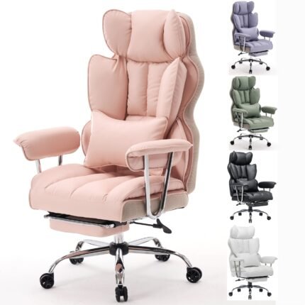 Efomao Desk Office Chair 400LBS, Big And Tall Office Chair, PU Leather Computer Chair, Executive Office Chair With Leg Rest And Lumbar Support